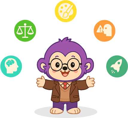 Cartoon chimpu with icons