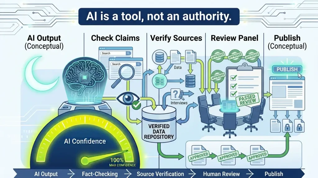 AI fact-checking workflow from AI output to human-reviewed publishing